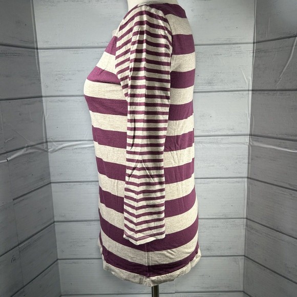 Ann Taylor LOFT Women's Top 3/4 Sleeve Striped Cotton Shirt Purple Size Small - Picture 5 of 10
